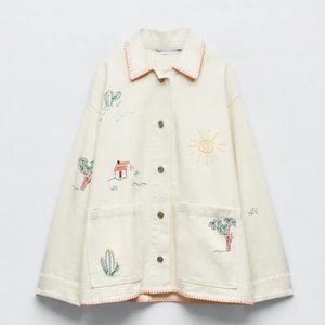 Zara Embroidered Cotton Shirt Jacket